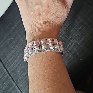 Handmade Can Tab Pull Bracelet with Pink and White Satin Ribbon 16 Inches ⬜14